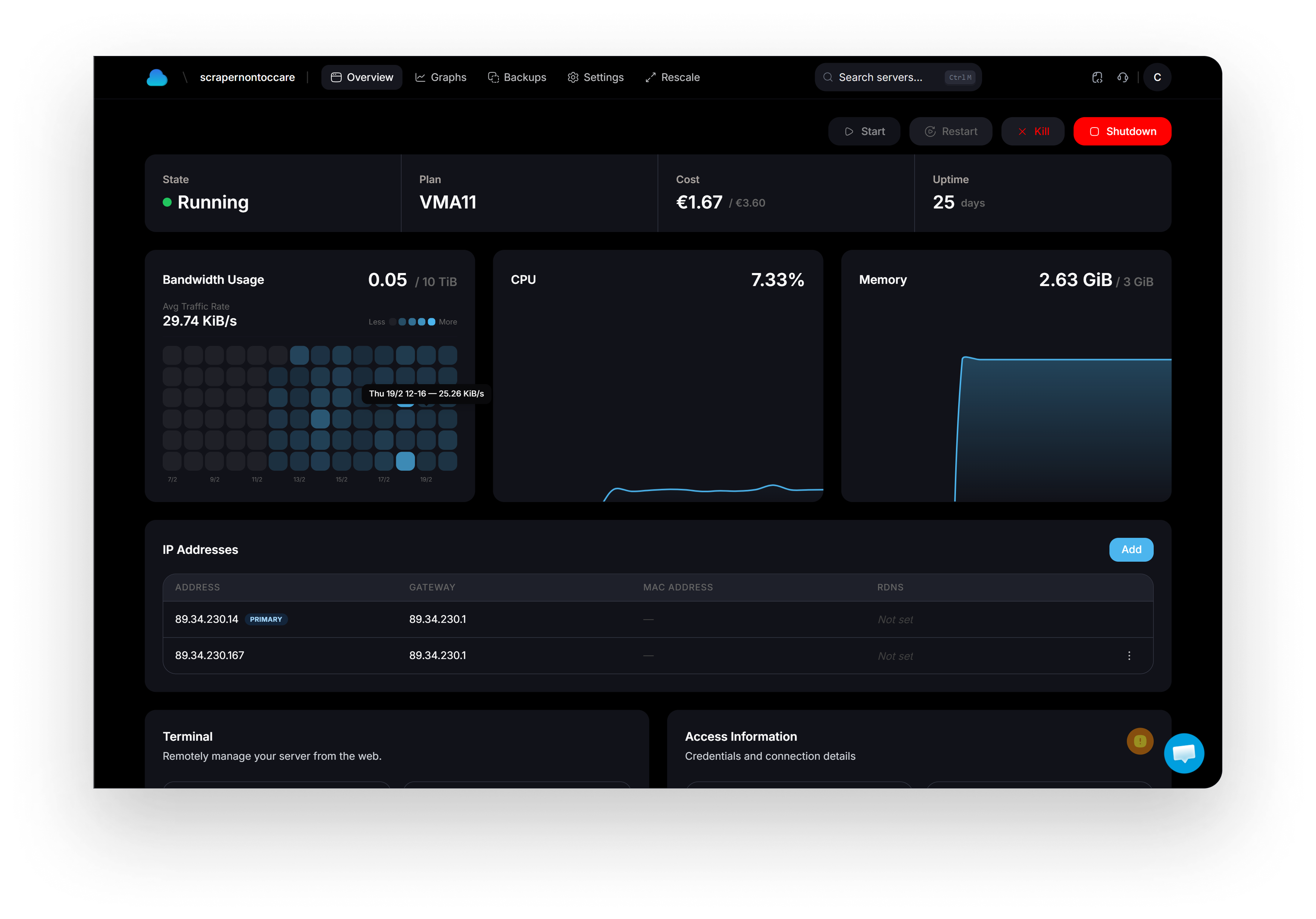 CloudBlast control panel overview