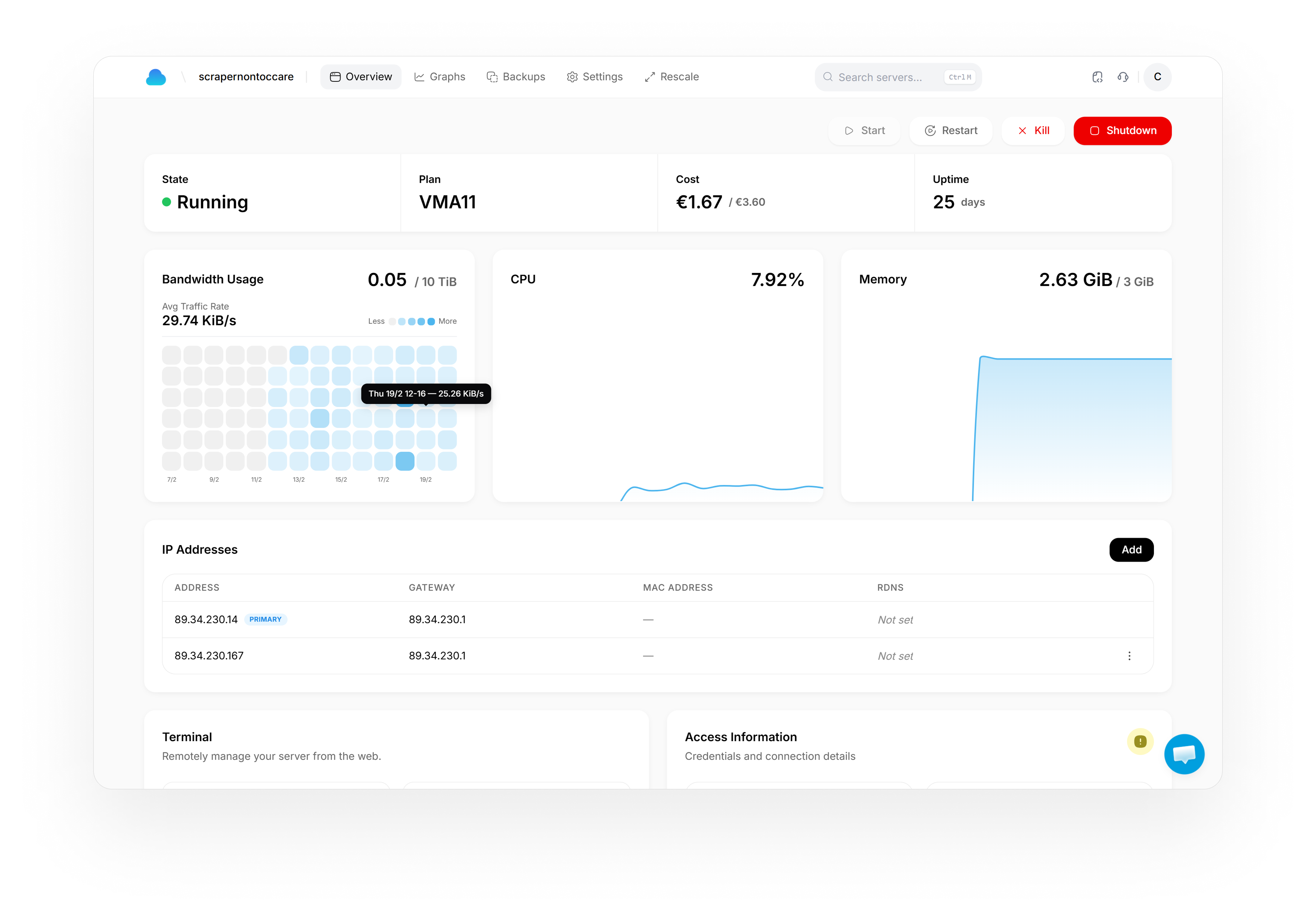 CloudBlast control panel overview